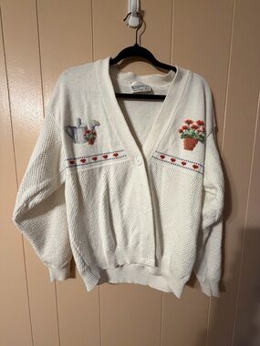 Craftsman Studio vintage Floral Embroidered Button-Front Cardigan Sweater